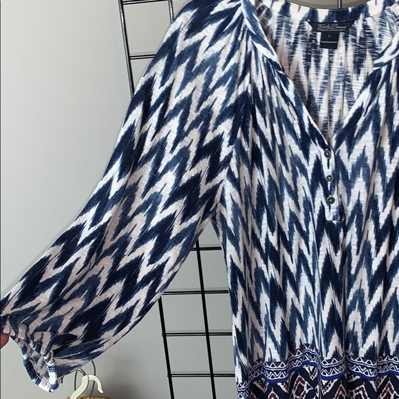 LUCKY BRAND 3/4 Sleeve Blue Print Top, L - Picture 2 of 6